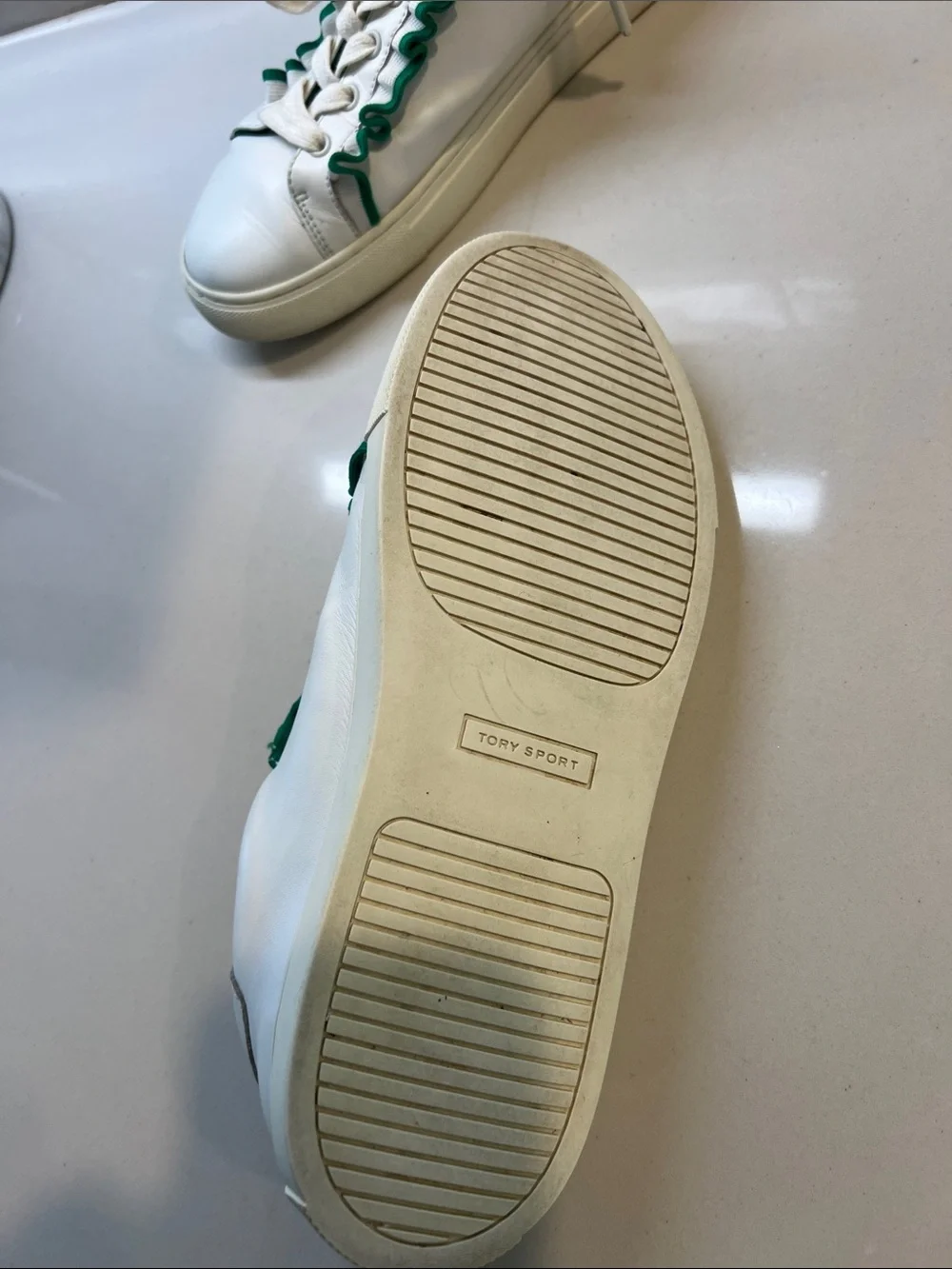 Tory Burch Sport White Leather Sneakers with Green Trim
